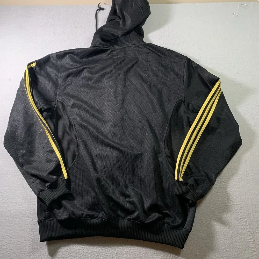 Adidas Track Jacket Mens XL Tall Full Zip Hooded Black Gold Sweater NewOrleans
